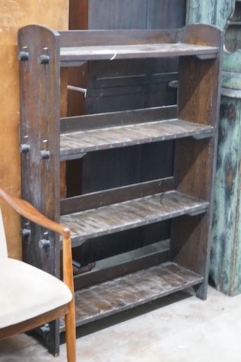 An early 20th century oak open bookcase, length 92cm, depth 26cm, height 130cm